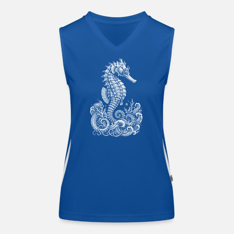 Ornate Seahorse Tide Silhouette Women's Functional Contrast Tank Top
