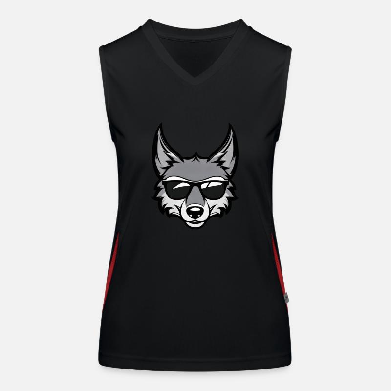 Cooler Cartoon Wolf mit Sonnenbrille Funktionelles Kontrast-Tank Top für Frauen
