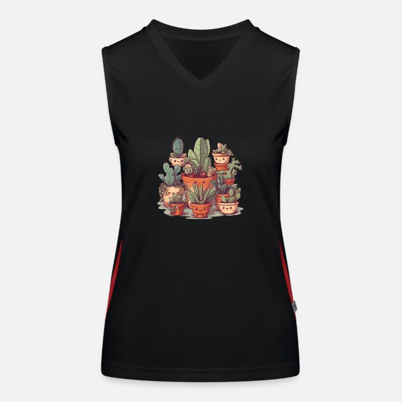 Cute succulents as comic in ceramic pots Women's Functional Contrast Tank Top