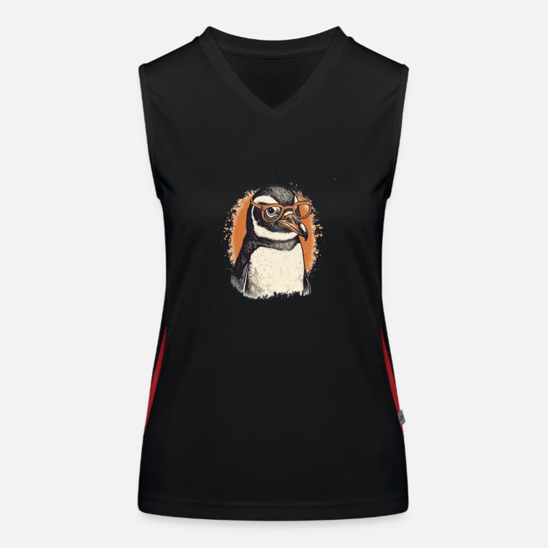 Nerdy Pinguin mit oranger Brille Funktionelles Kontrast-Tank Top für Frauen