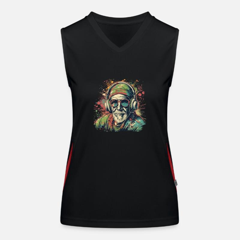 Cooler Typ mit Kopfhörern im besten Alter Funktionelles Kontrast-Tank Top für Frauen