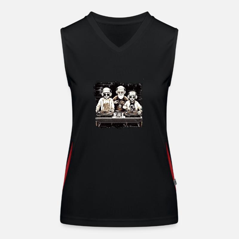 Coole ältere DJ´s mit Sonnenbrille und Kopfhörern Funktionelles Kontrast-Tank Top für Frauen