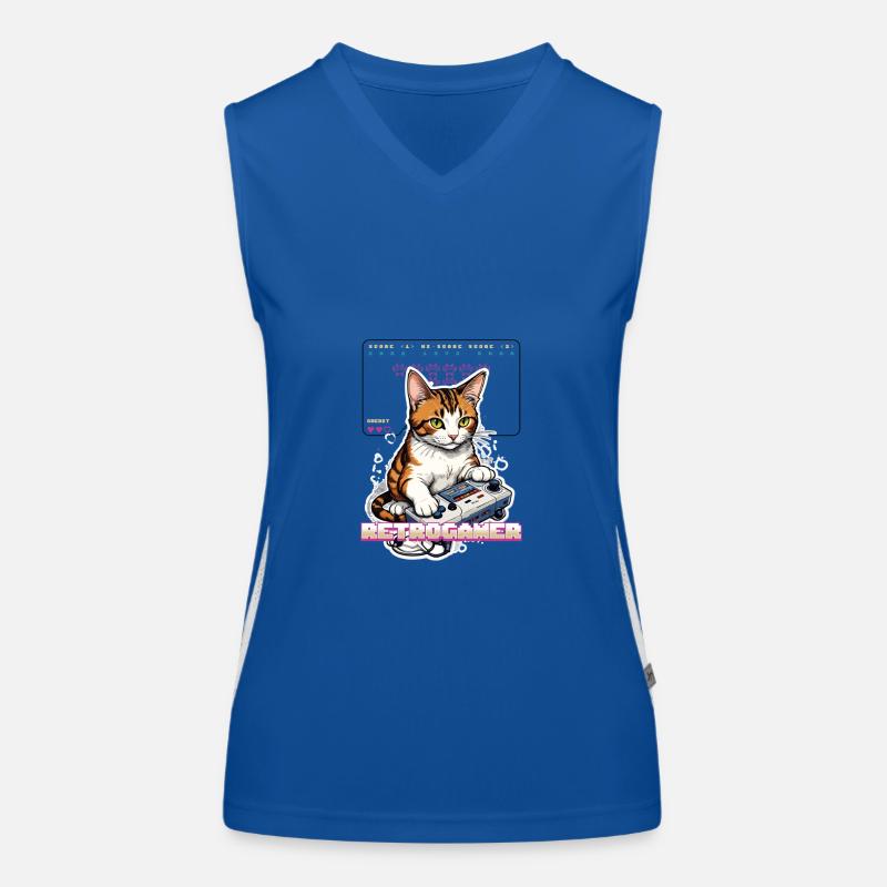 Retro Gaming Cat: Retrogamer with Controller Women's Functional Contrast Tank Top