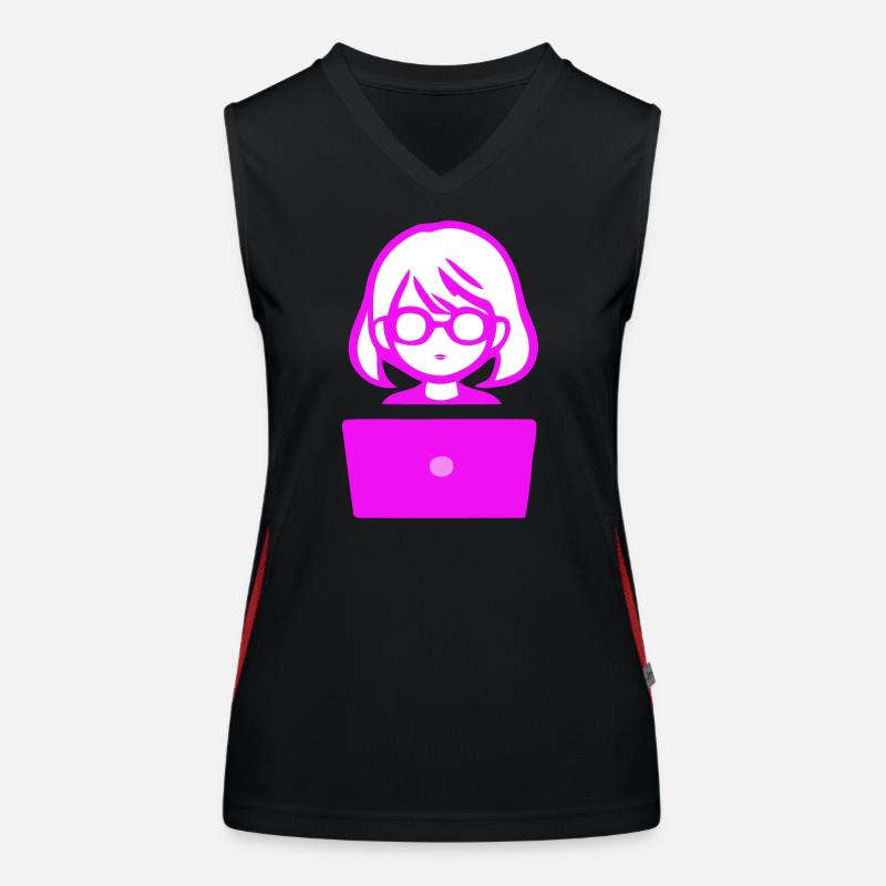 Frau mit Computer Programmierer Coder Funktionelles Kontrast-Tank Top für Frauen