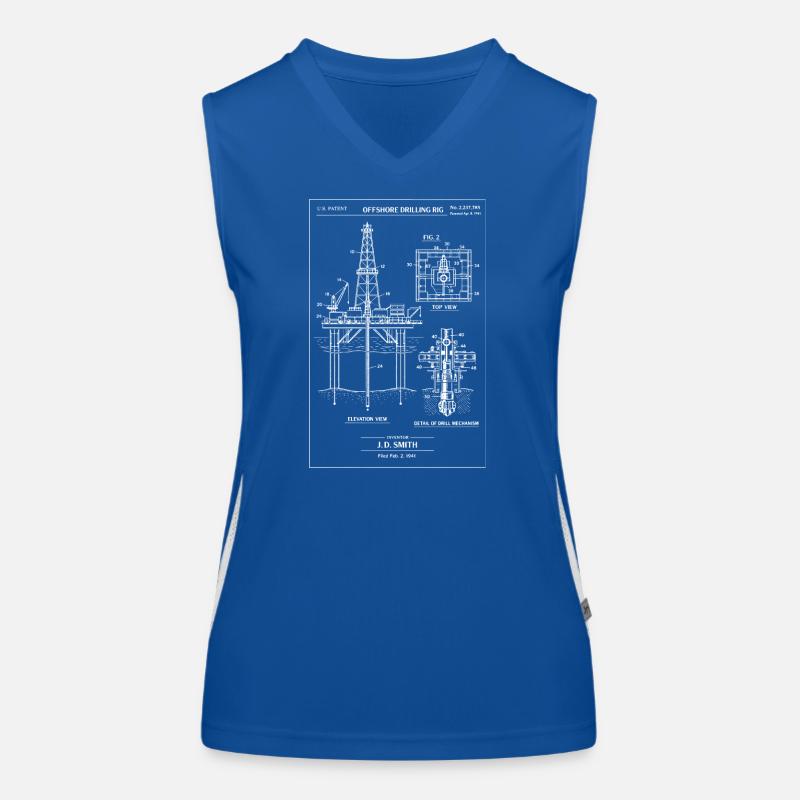 Offshore Drilling Rig Blueprint Women's Functional Contrast Tank Top