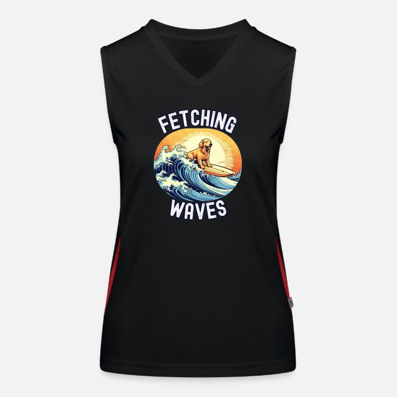 Fetching Waves : Retriever dog sur une planche de surf Débardeur respirant contrasté Femme