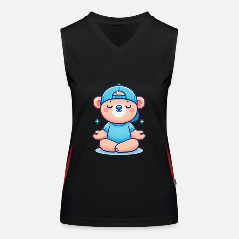 Meditating Bear in Blue Cap and Shirt Women's Functional Contrast Tank Top
