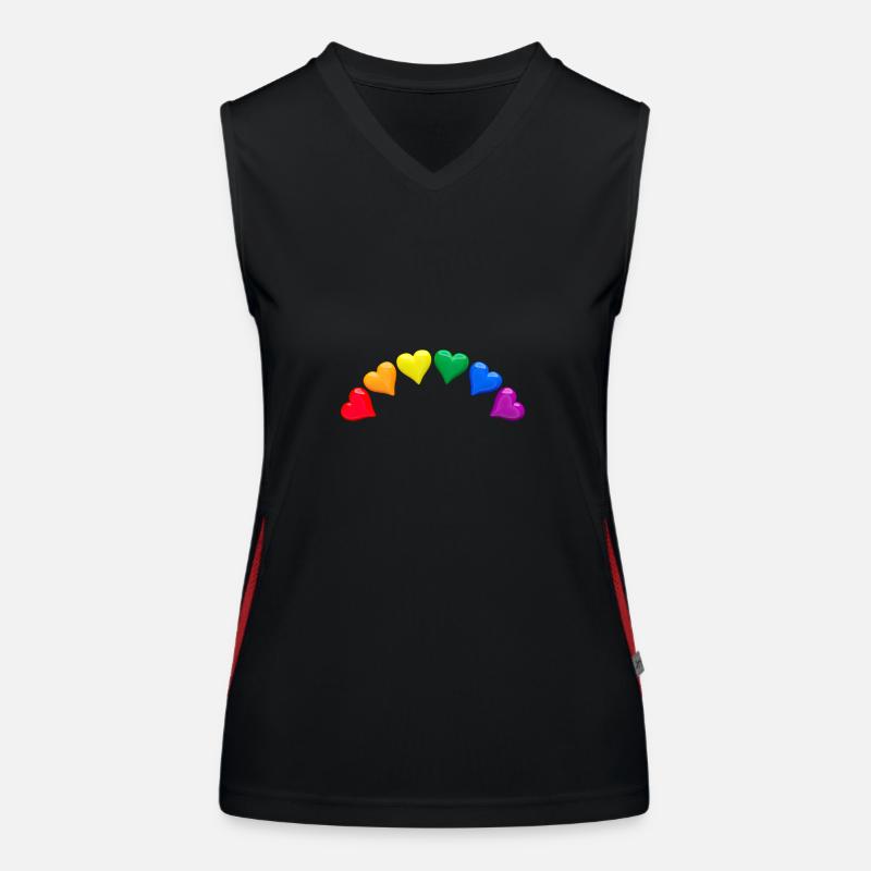 Glänzende Herzen in LGBT-Regenbogenfarben Bogen Funktionelles Kontrast-Tank Top für Frauen