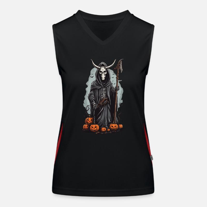 Sensenmann Halloween Dämonischer Druide Design Funktionelles Kontrast-Tank Top für Frauen
