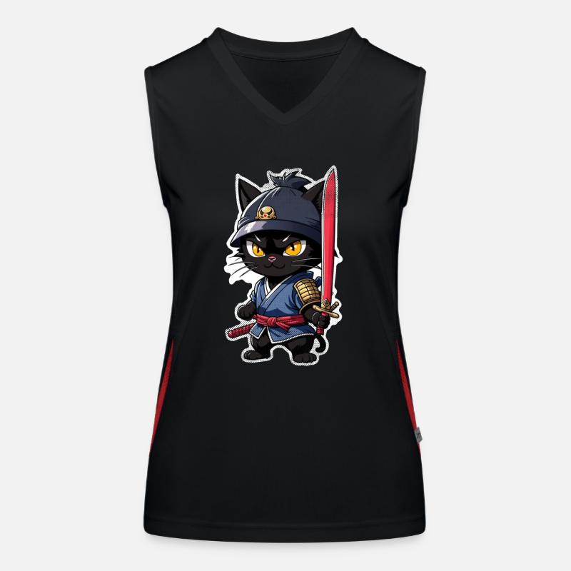 Ninja Katze - Samurai Kätzchen Funktionelles Kontrast-Tank Top für Frauen