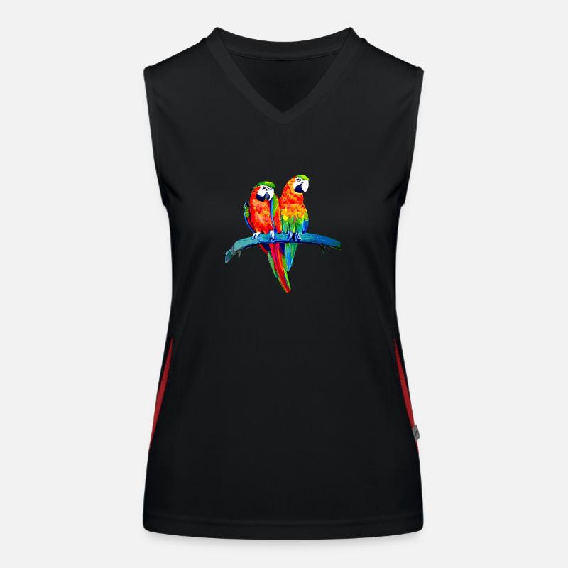 Two macaw parrots on branch Women's Functional Contrast Tank Top