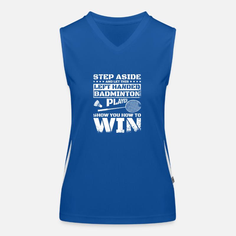 Funny left handed badminton player Funktionelles Kontrast-Tank Top für Frauen