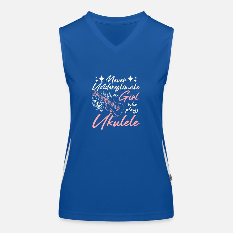 Never underestimate a girl who plays ukulele Funktionelles Kontrast-Tank Top für Frauen