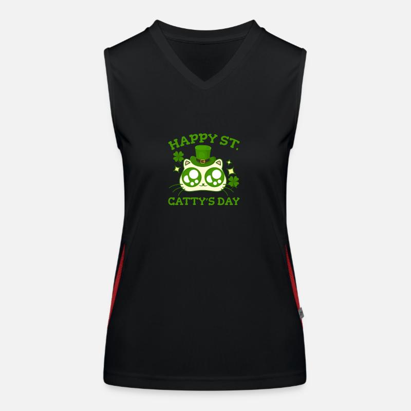 Happy St. Catty's Day St Patricks Funny Cat Clover Women's Functional Contrast Tank Top