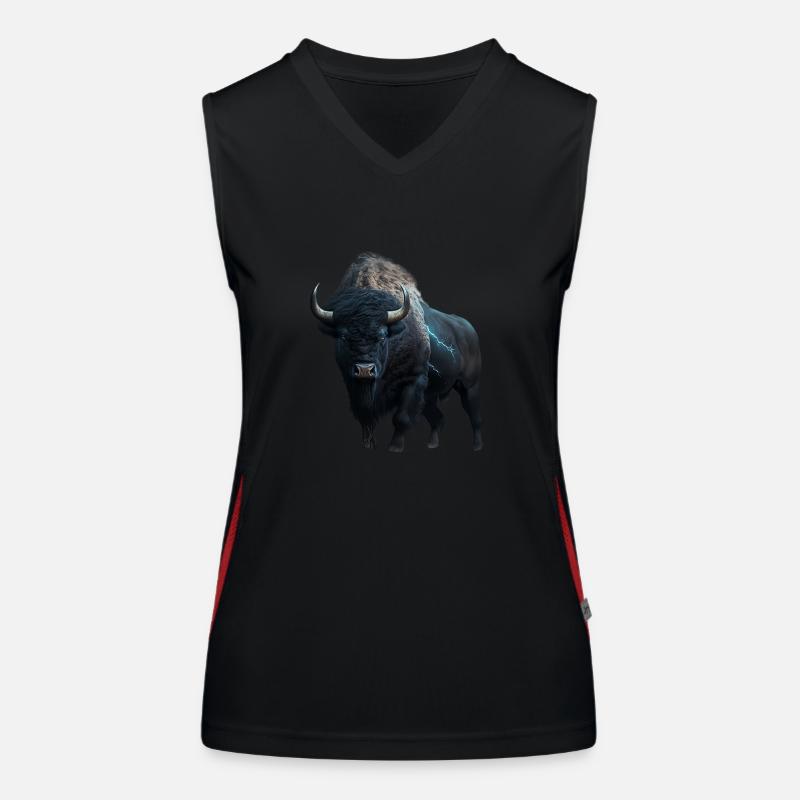 Bison black buffalo with lightning and thunder strong Women's Functional Contrast Tank Top