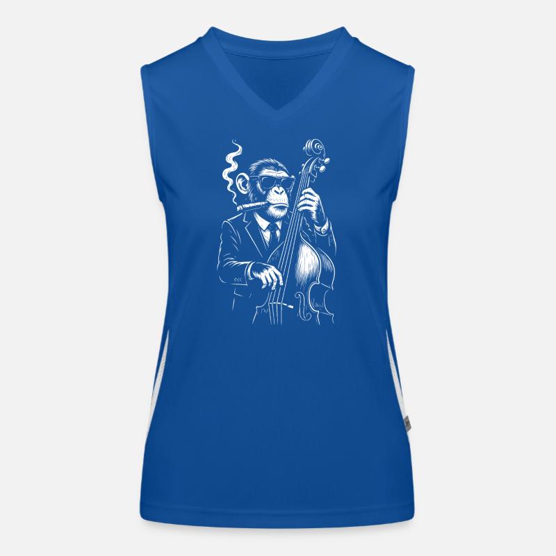 Jazz Chimp in elegant Suit playing the double bass Women's Functional Contrast Tank Top