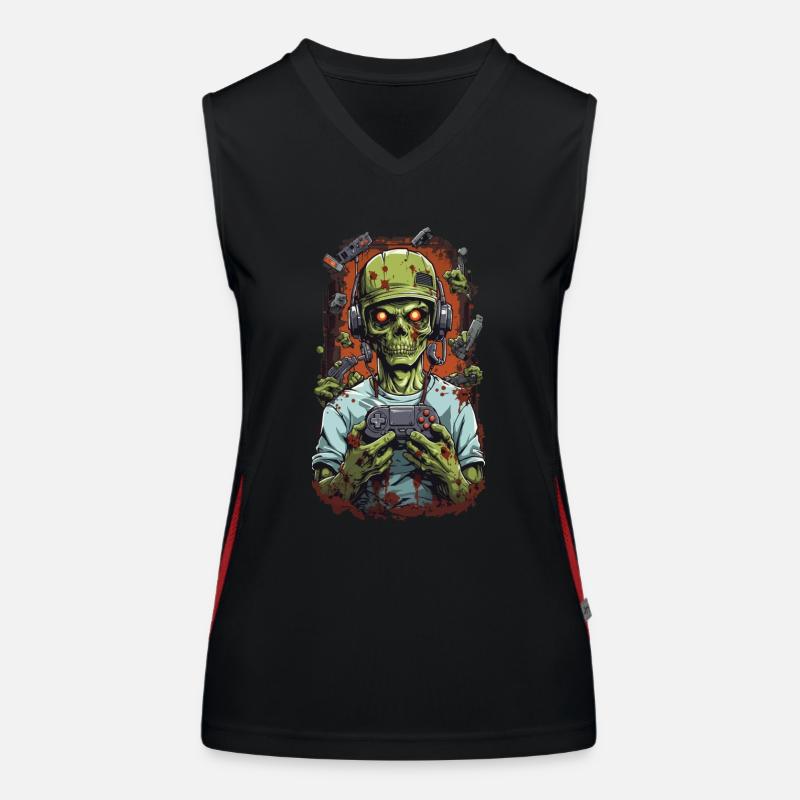 Zombie Gamer mit Controller Gruseliges Gaming Funktionelles Kontrast-Tank Top für Frauen