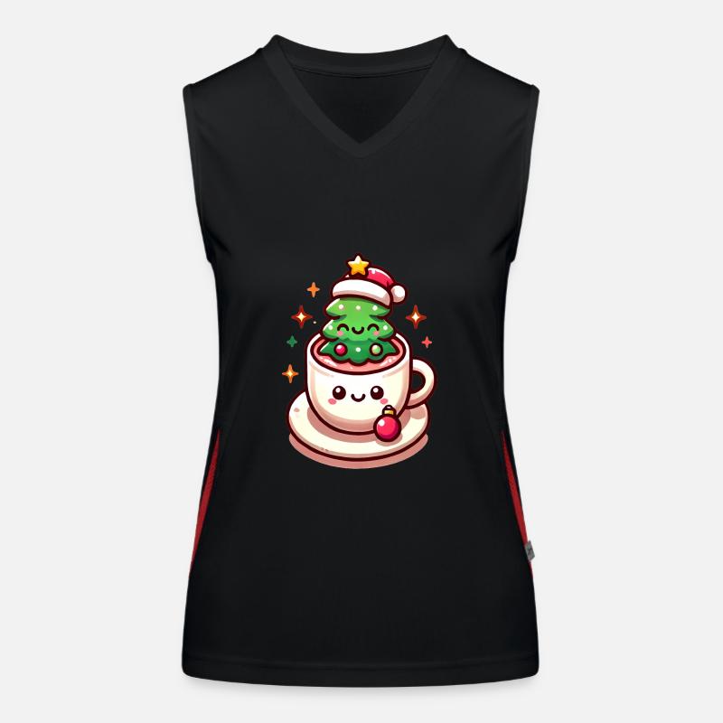 Festive Tree in Hot Cocoa Design Women's Functional Contrast Tank Top
