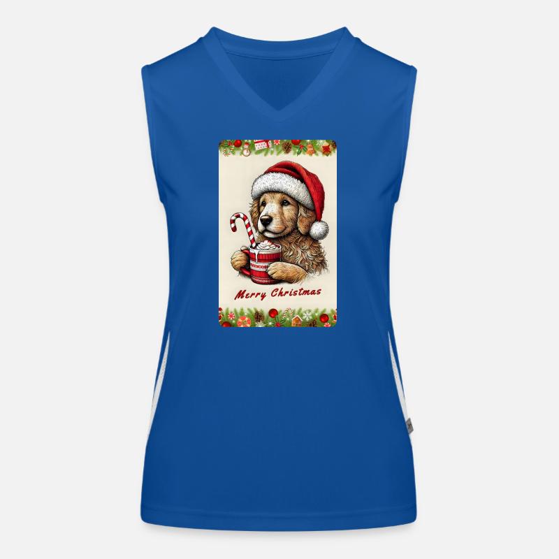 Weihnachts-Welpe mit heißer Schokolade Funktionelles Kontrast-Tank Top für Frauen