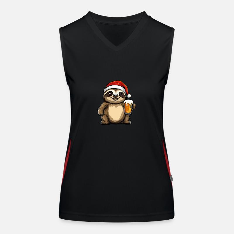 Faultier Weihnachten Bier Lustig Funktionelles Kontrast-Tank Top für Frauen