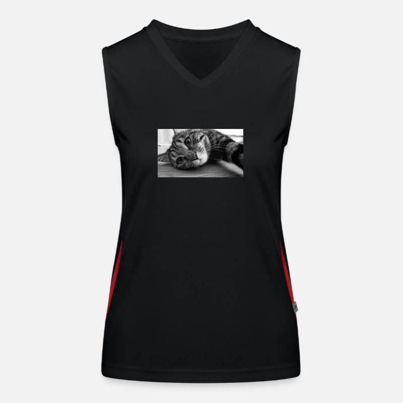 Reclining tabby cat head Women's Functional Contrast Tank Top