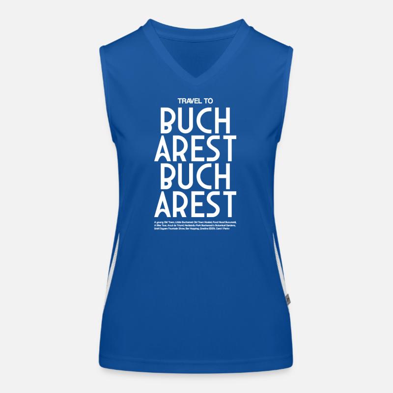 Reise nach Bukarest – Großbuchstaben Typo Funktionelles Kontrast-Tank Top für Frauen