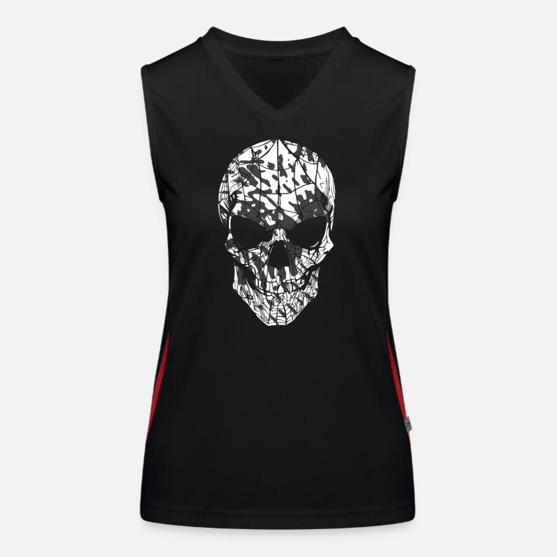 Skull Camouflage Pattern Black White - Women's Functional Contrast Tank Top - black/red