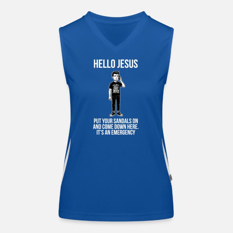 Hello Jesus - Funny Internet Meme - Dark Women's Functional Contrast Tank Top