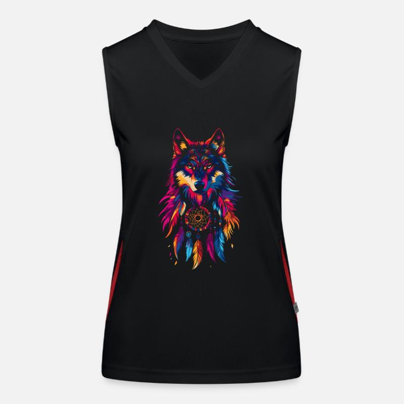Wolf mit Traumfänger Funktionelles Kontrast-Tank Top für Frauen
