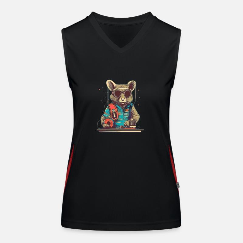 Cool DJ mouse with sunglasses and disc Women's Functional Contrast Tank Top
