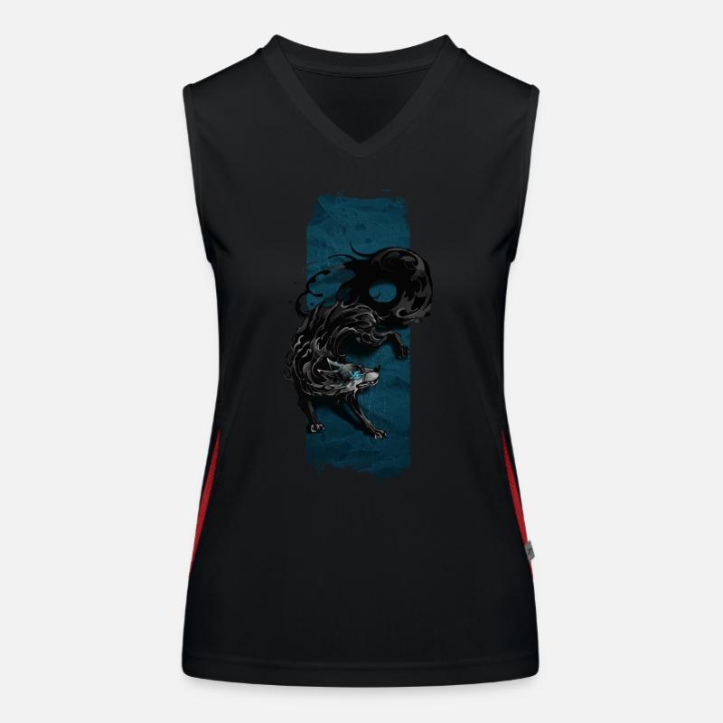 Shadow Sentinel: Mythical Shadow Wolf - Women's Functional Contrast Tank Top - black/red