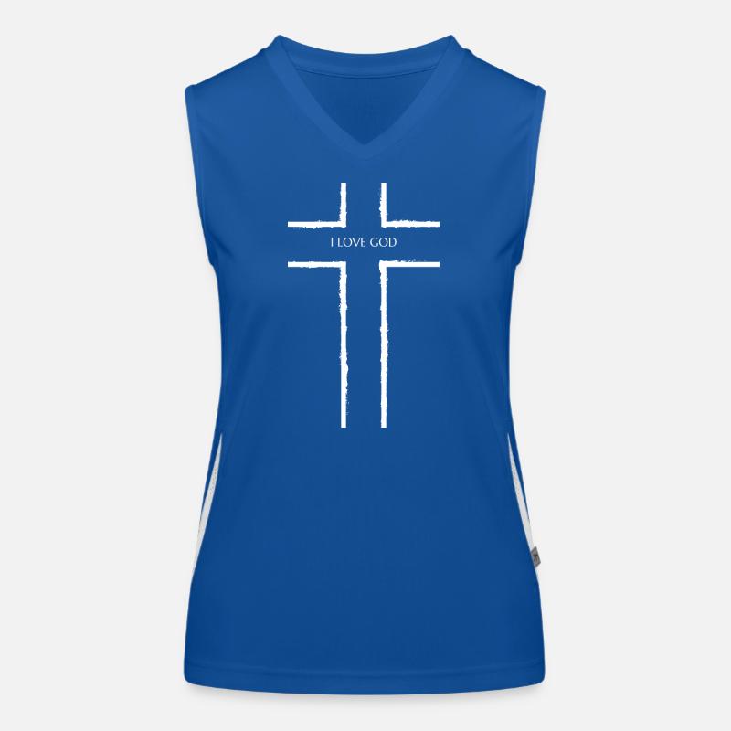 Croix avec l’inscription : J’aime Dieu Débardeur respirant contrasté Femme