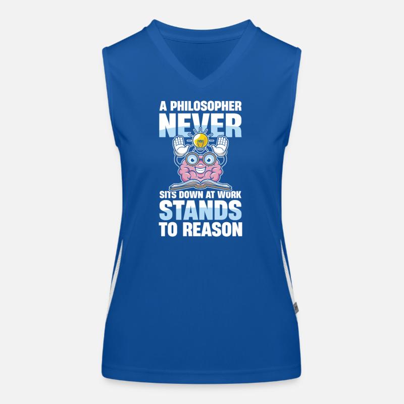  A Philosopher Never Sits Down At Work Stands To Funktionelles Kontrast-Tank Top für Frauen