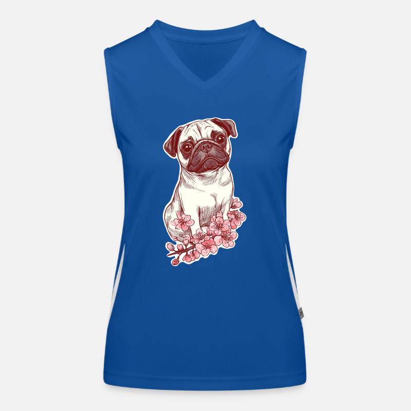 Mops mit Blüten Funktionelles Kontrast-Tank Top für Frauen