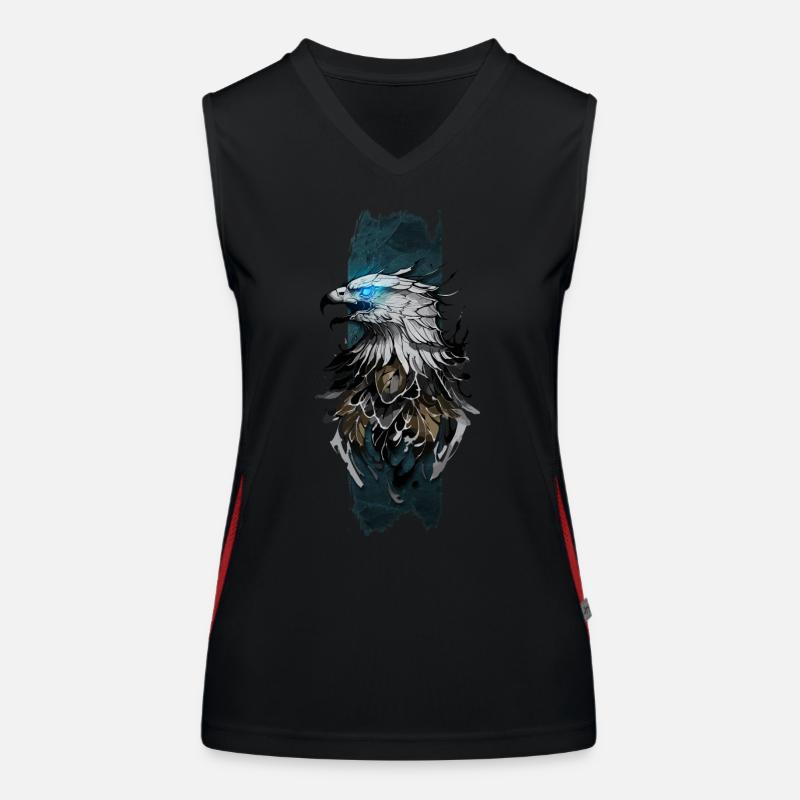 Majestic Eagle: Azure Gaze - Women's Functional Contrast Tank Top - black/red
