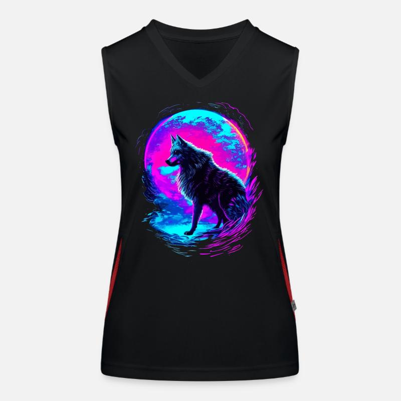 Wolf Neon Moon Synthwave Women's Functional Contrast Tank Top