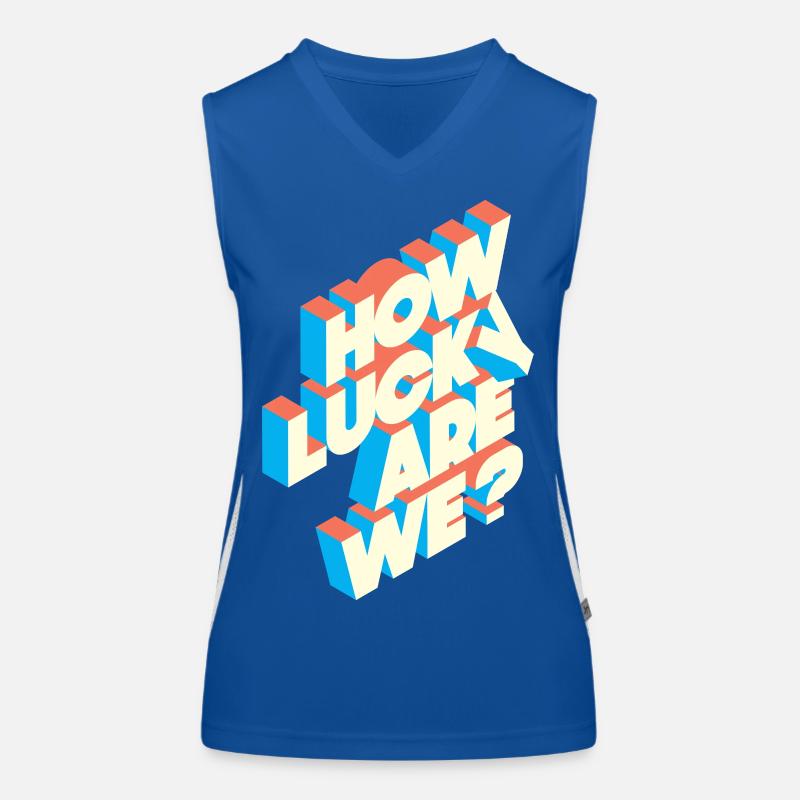 How Lucky Are We? | Retro Typografie Statement Funktionelles Kontrast-Tank Top für Frauen
