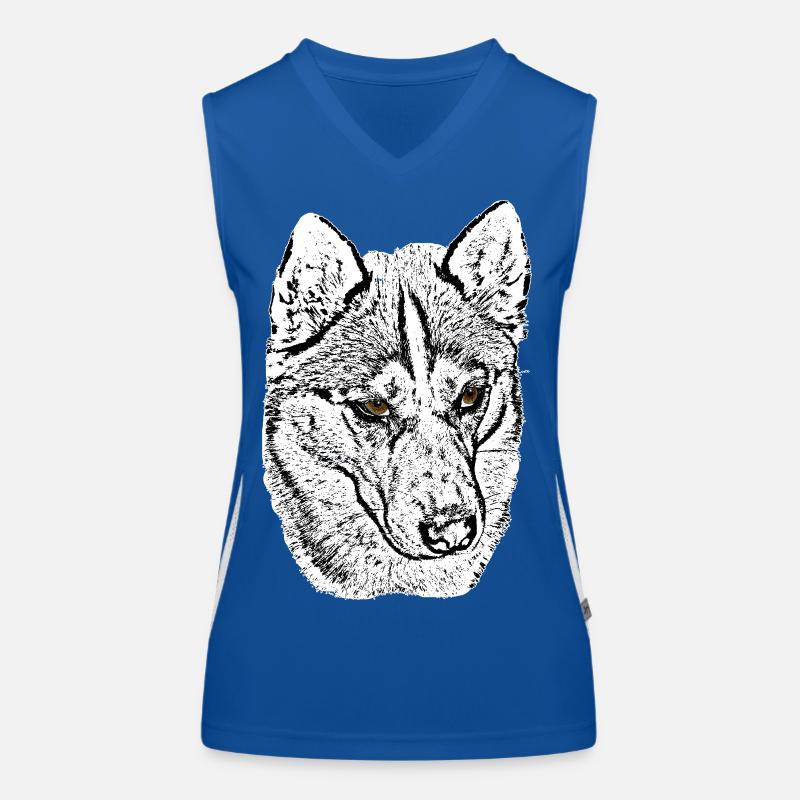 Wolf Head Husky Line Drawing Brown Eyes Women's Functional Contrast Tank Top