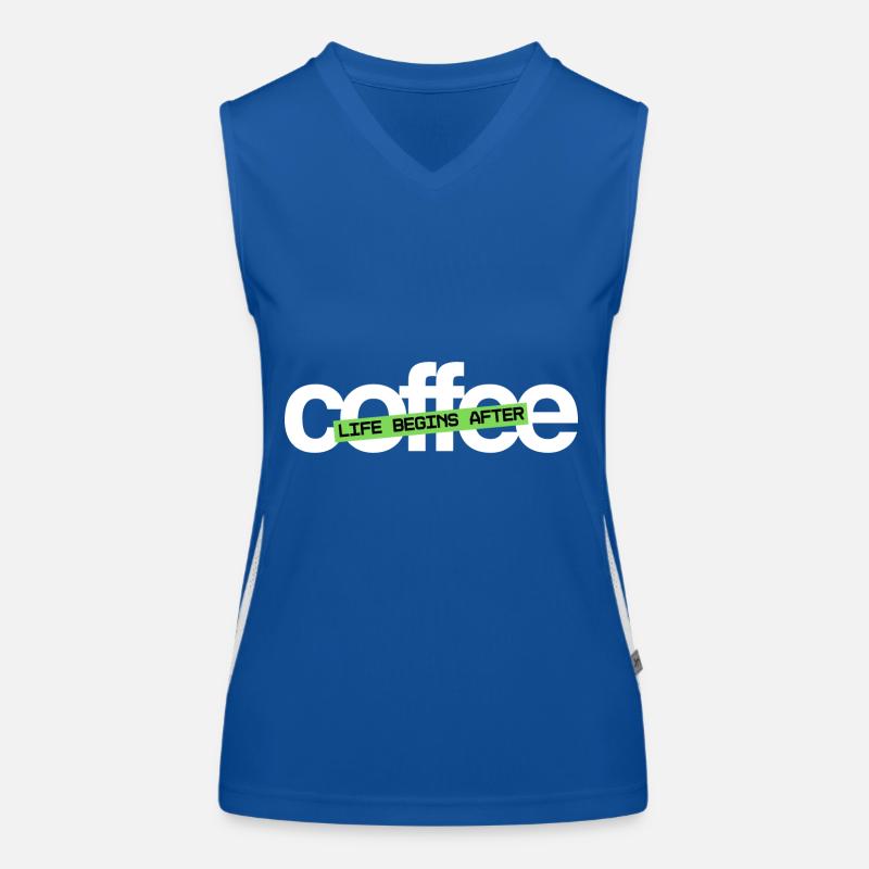 Lustiges Lebenszitat Das Leben beginnt nach dem Kaffee Funktionelles Kontrast-Tank Top für Frauen