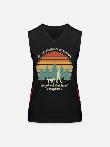 Mann mit Hund Gassi gehen Therapie Hundebesitzer - Funktionelles Kontrast-Tank Top für Frauen - Schwarz/Rot - Vorne