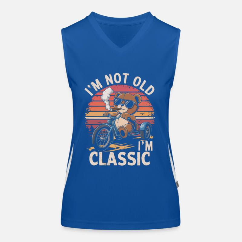 Teddy bear with sunglasses on tricycle with cigar Women's Functional Contrast Tank Top