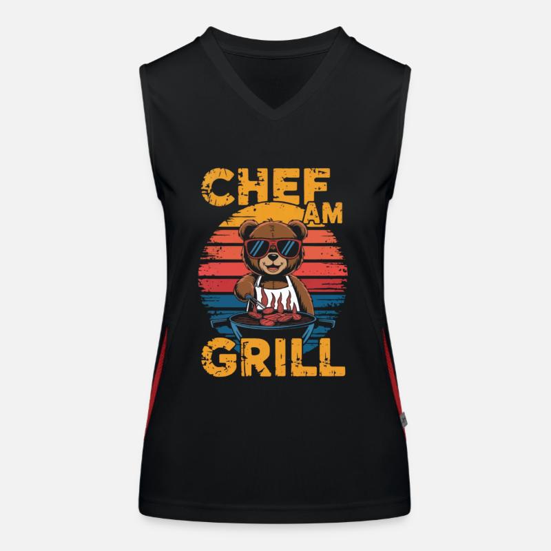 Teddybär grillt ein BBQ am Grill Funktionelles Kontrast-Tank Top für Frauen