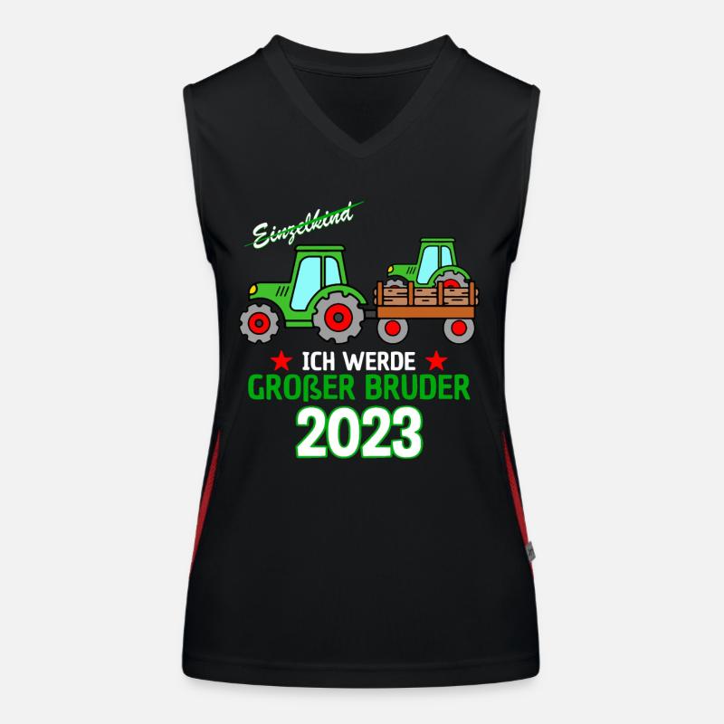 Ich Werde Großer Bruder 2023 - Geburt Sohn Traktor Funktionelles Kontrast-Tank Top für Frauen