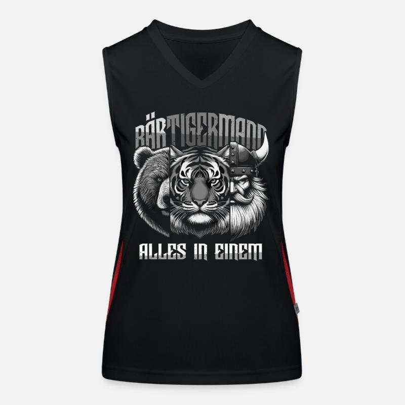 Bärtigermann Bär Tiger Mann Geschenk Bart Sprüche Funktionelles Kontrast-Tank Top für Frauen