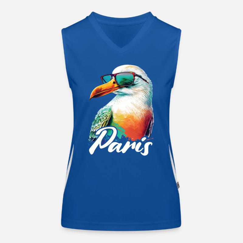 Paris Frankreich Urlaub Möwe mit Sonnenbrille Funktionelles Kontrast-Tank Top für Frauen