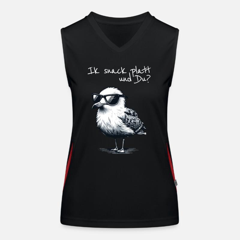 Ik snack platt und Du Coole Nord Möwe Spruch Funktionelles Kontrast-Tank Top für Frauen