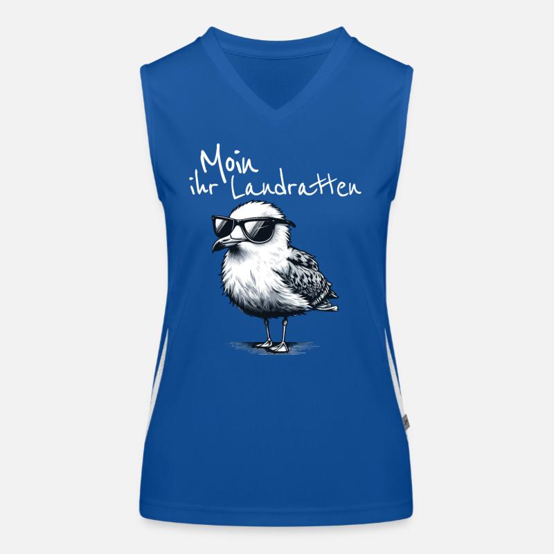 Moin ihr Landratten Lustiger Möwe Spruch Funktionelles Kontrast-Tank Top für Frauen