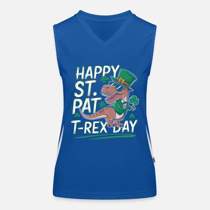 Happy St. Pat T-Rex Day Dinosaur T-Rex Shamrocks Women's Functional Contrast Tank Top