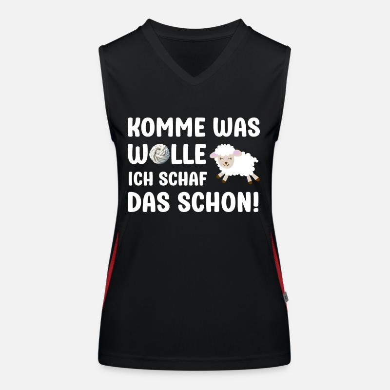 Komme was wolle ich Schaf das Schafe Sprüche Funktionelles Kontrast-Tank Top für Frauen