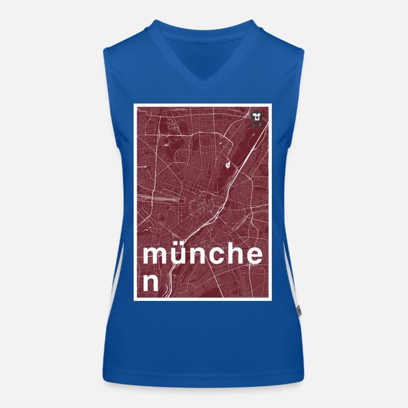 Munich hipster city map red Women's Functional Contrast Tank Top